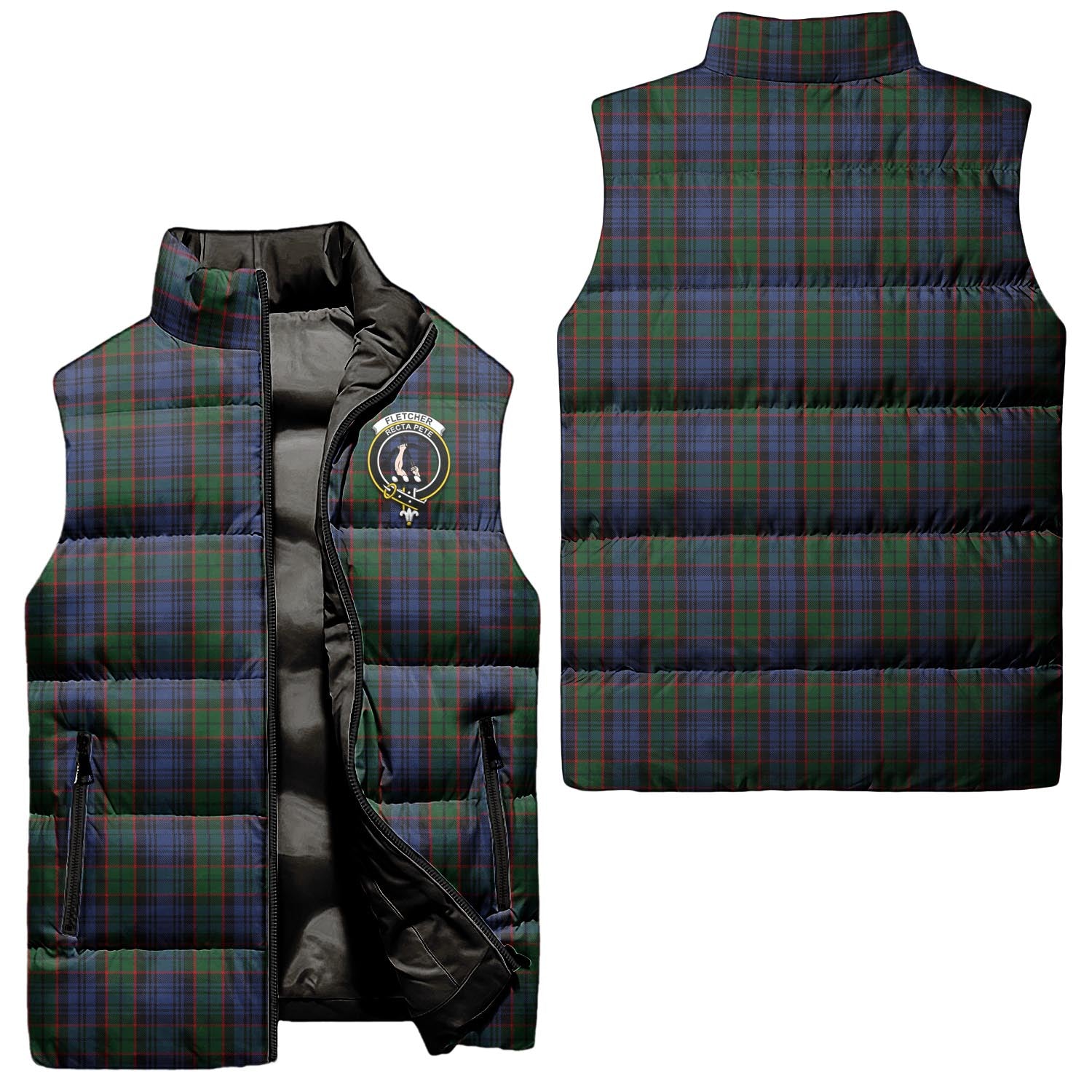 Fletcher Tartan Sleeveless Puffer Jacket with Family Crest Unisex - Tartanvibesclothing