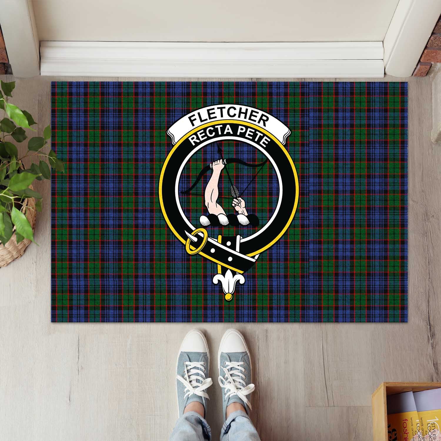 Fletcher Tartan Door Mat with Family Crest - Tartanvibesclothing