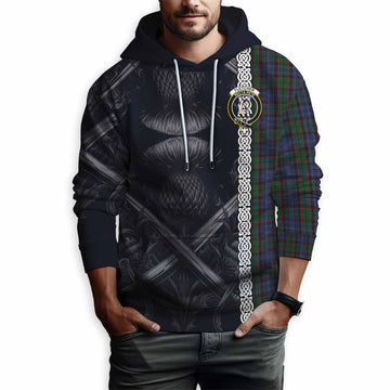 Fletcher Tartan Hoodie with Family Crest Cross Sword Thistle Celtic Vibes