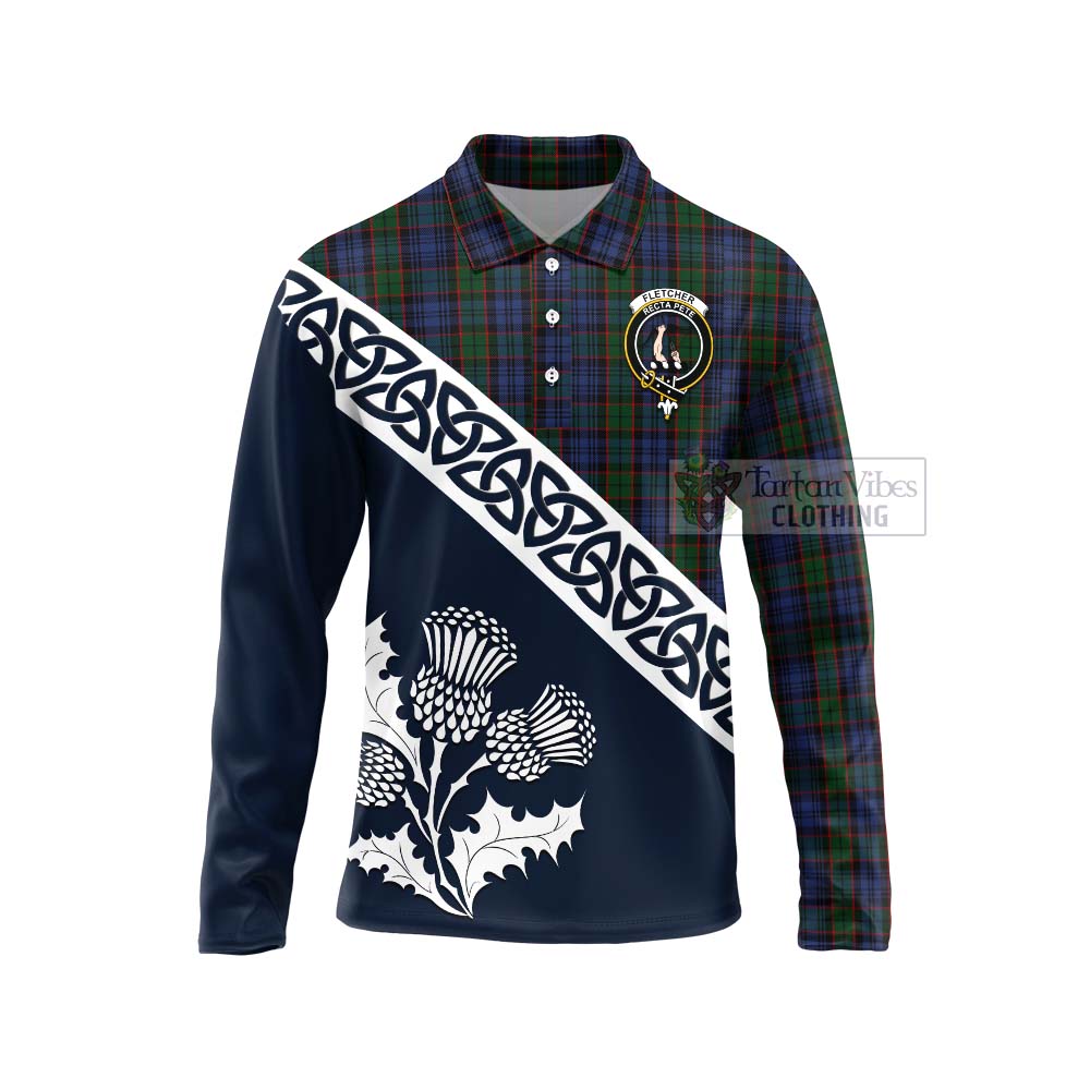 Tartan Vibes Clothing Fletcher Tartan Long Sleeve Polo Shirt Featuring Thistle and Scotland Map