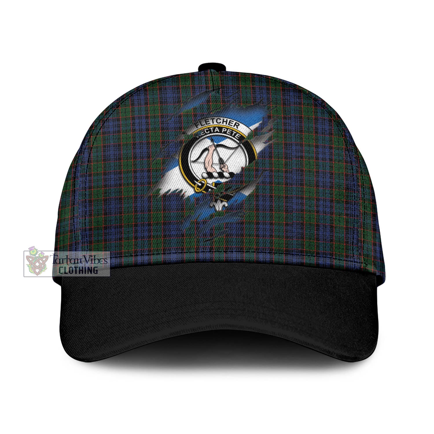 Tartan Vibes Clothing Fletcher Tartan Classic Cap with Family Crest In Me Style