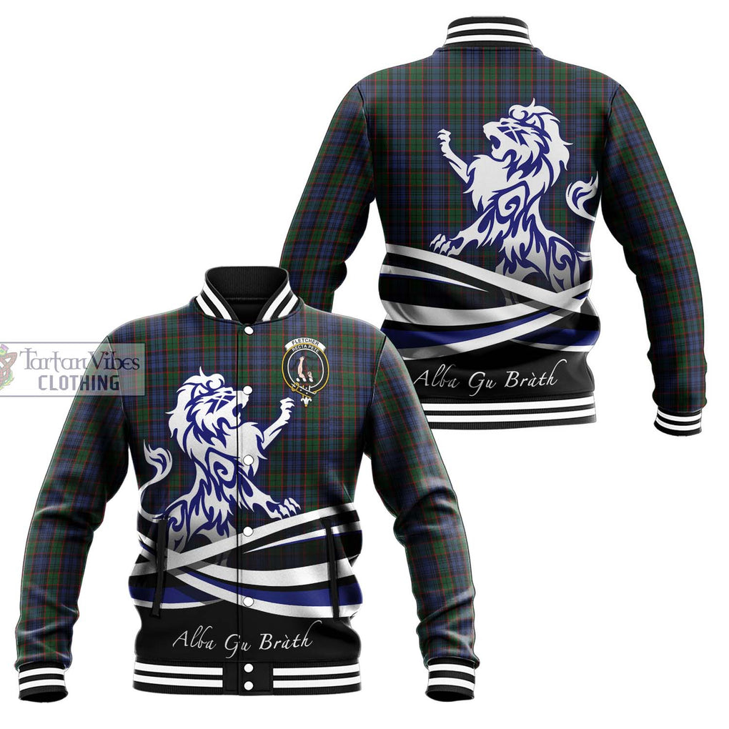 Fletcher Tartan Baseball Jacket with Alba Gu Brath Regal Lion Emblem Unisex - Tartan Vibes Clothing
