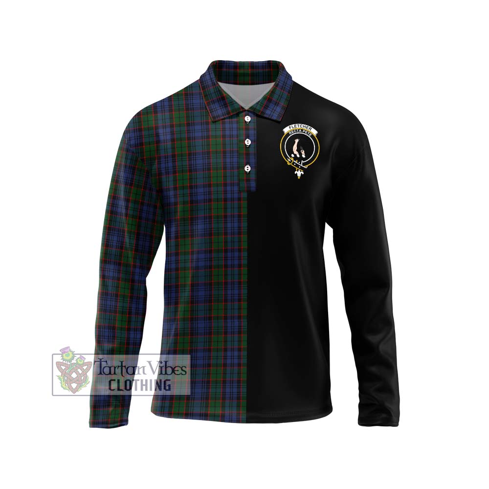 Fletcher Tartan Long Sleeve Polo Shirt with Family Crest and Half Of Me Style Unisex - Tartanvibesclothing Shop