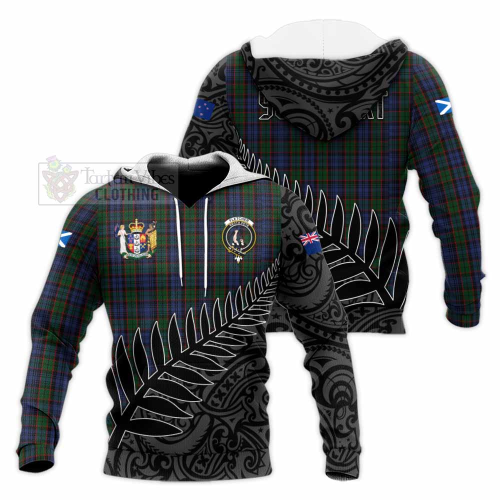 Tartan Vibes Clothing Fletcher Crest Tartan Knitted Hoodie with New Zealand Silver Fern Half Style