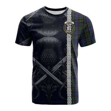 Fletcher Tartan Cotton T-shirt with Family Crest Cross Sword Thistle Celtic Vibes