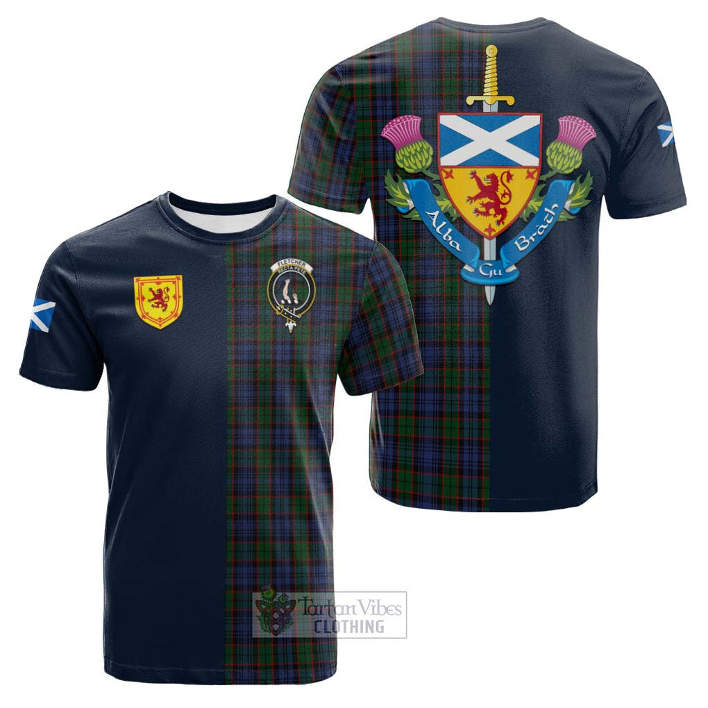 Tartan Vibes Clothing Fletcher Tartan Cotton T-shirt with Scottish Lion Royal Arm Half Style