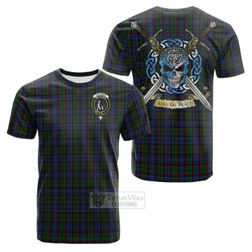 Fletcher Tartan Cotton T-shirt with Family Crest Celtic Skull Style