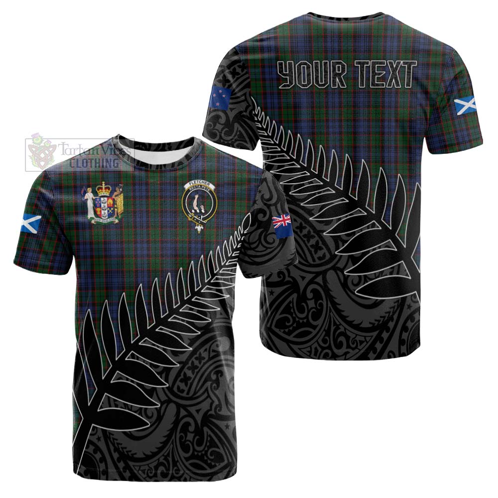 Tartan Vibes Clothing Fletcher Crest Tartan Cotton T-shirt with New Zealand Silver Fern Half Style