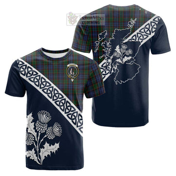 Fletcher Tartan Cotton T-shirt Featuring Thistle and Scotland Map