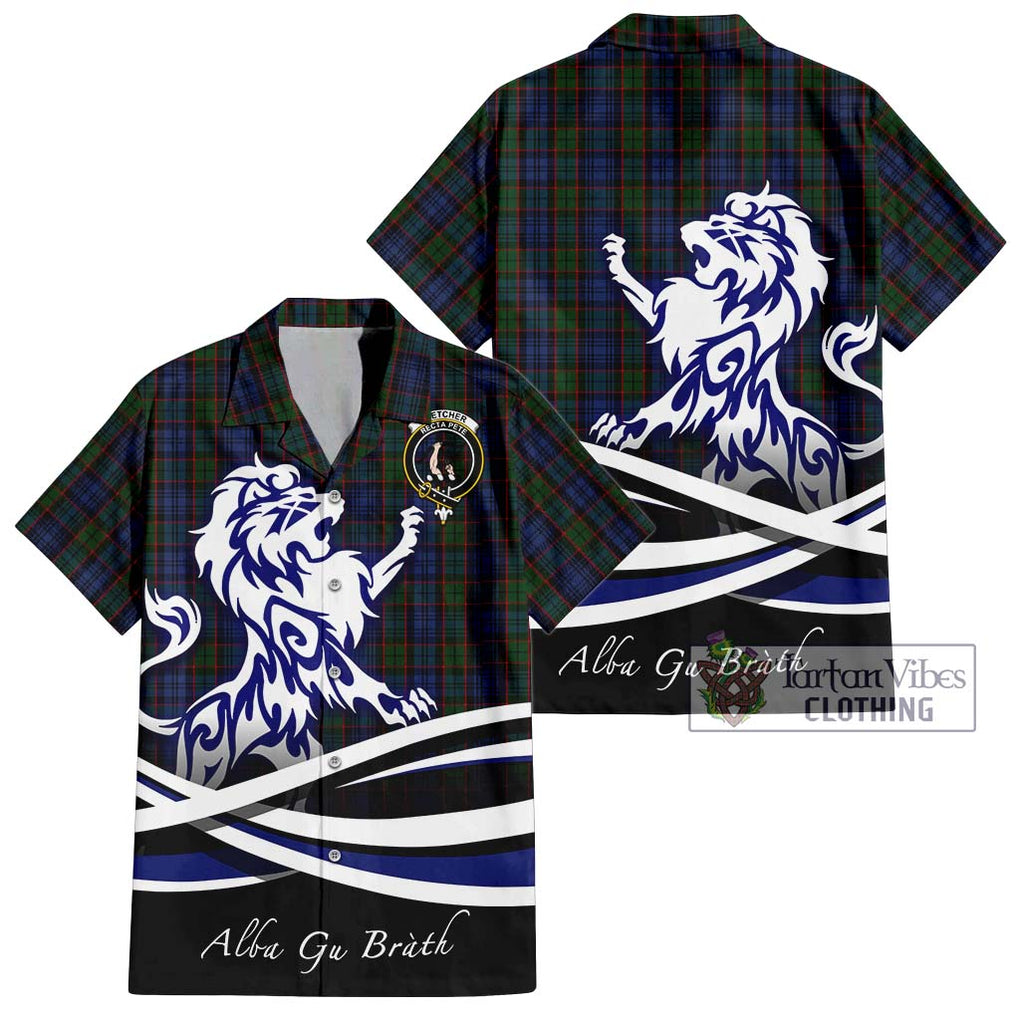 Fletcher Tartan Short Sleeve Button Shirt with Alba Gu Brath Regal Lion Emblem Kid - Tartanvibesclothing Shop