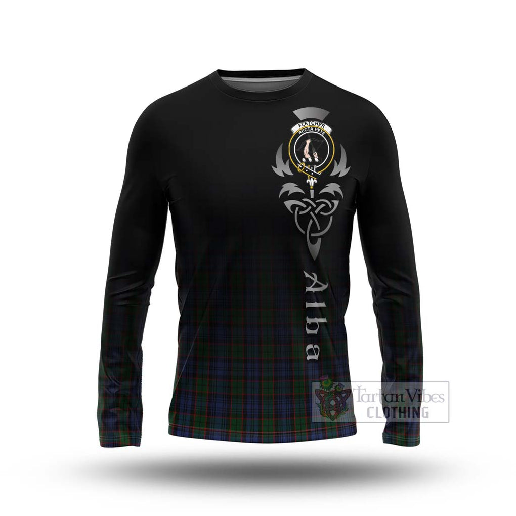 Tartan Vibes Clothing Fletcher Tartan Long Sleeve T-Shirt Featuring Alba Gu Brath Family Crest Celtic Inspired