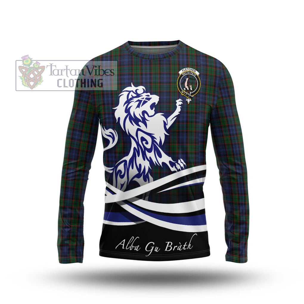 Fletcher Tartan Long Sleeve T-Shirt with Alba Gu Brath Regal Lion Emblem Unisex - Tartanvibesclothing Shop