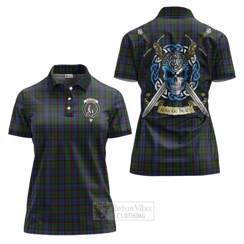 Tartan Vibes Clothing Fletcher Tartan Women's Polo Shirt with Family Crest Celtic Skull Style