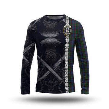 Fletcher Tartan Long Sleeve T-Shirt with Family Crest Cross Sword Thistle Celtic Vibes