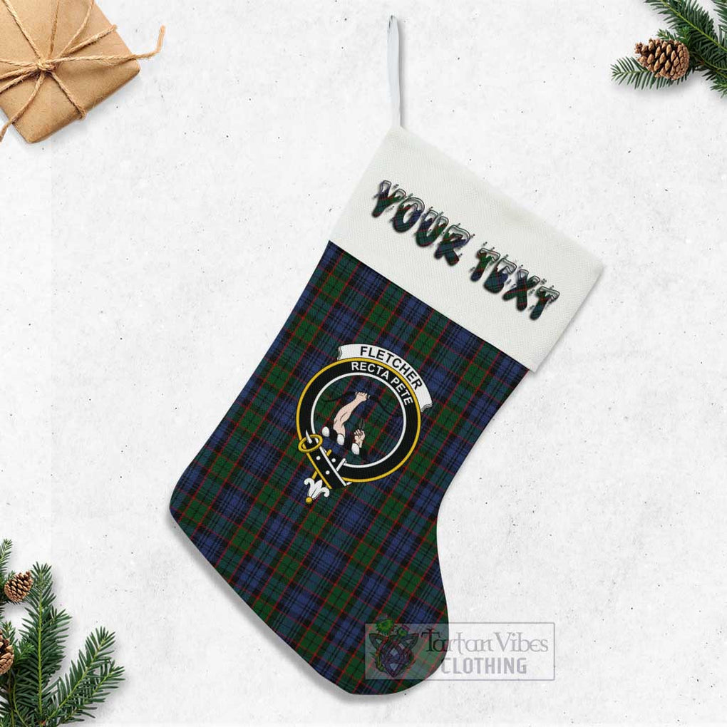 Tartan Vibes Clothing Fletcher Tartan Family Crest Christmas Stocking with Personalized Text