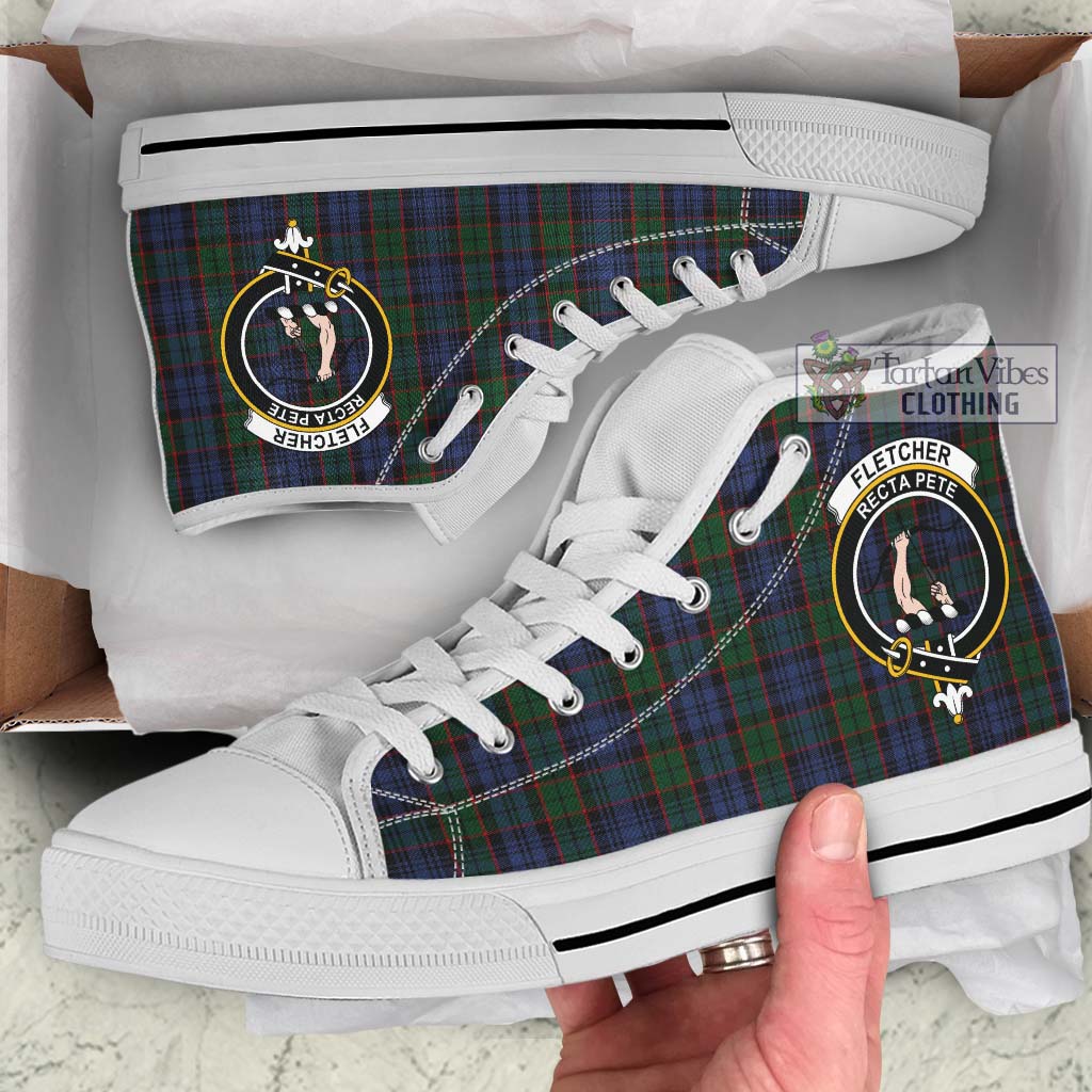 Fletcher Tartan High Top Shoes with Family Crest Kid High Top - White Sole - Tartan Vibes Clothing