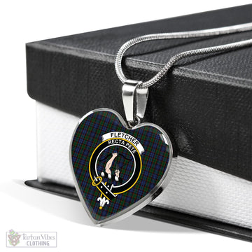 Fletcher Tartan Heart Necklace with Family Crest