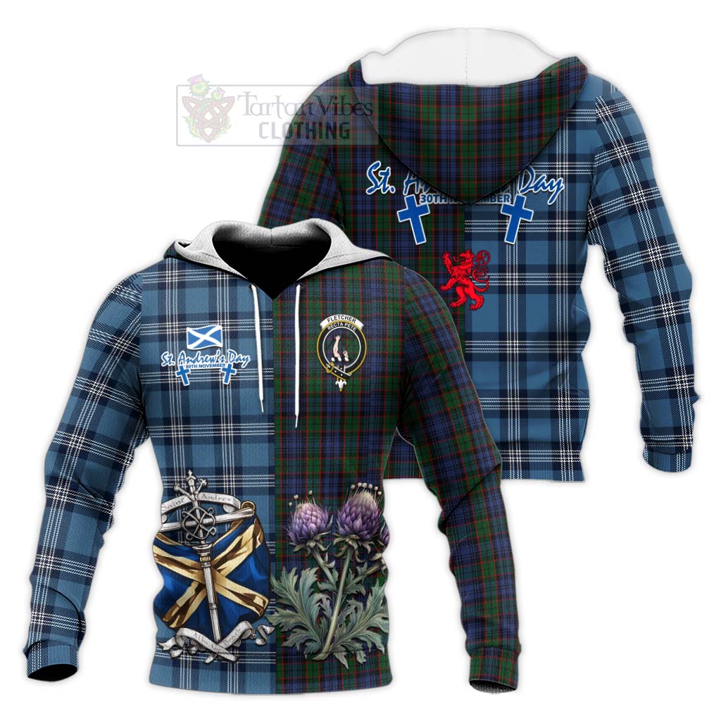 Tartan Vibes Clothing Fletcher Tartan Knitted Hoodie Happy St. Andrew's Day Half Tartan Style