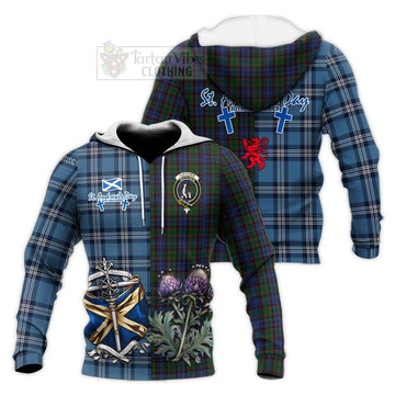 Fletcher Tartan Knitted Hoodie Happy St. Andrew's Day Half Tartan Style