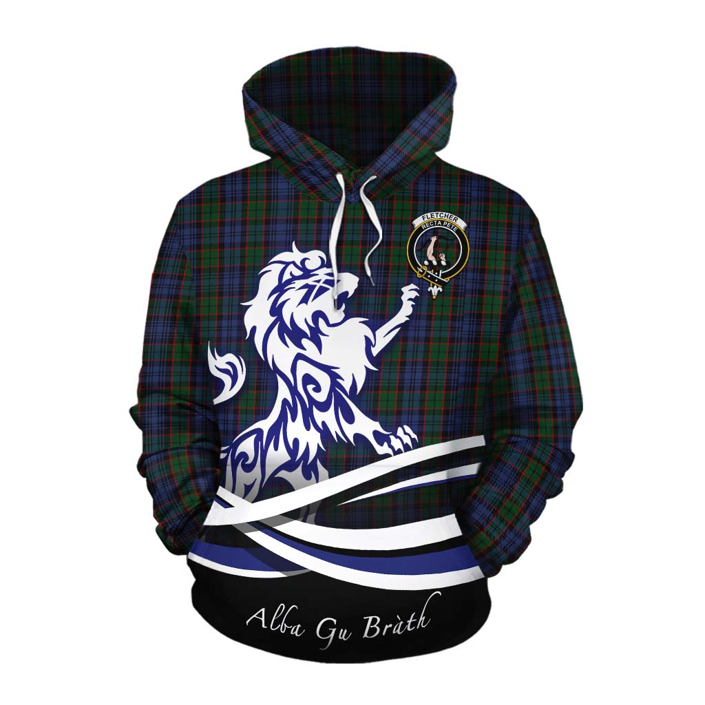 Tartan Vibes Clothing Fletcher Tartan Cotton Hoodie with Alba Gu Brath Regal Lion Emblem