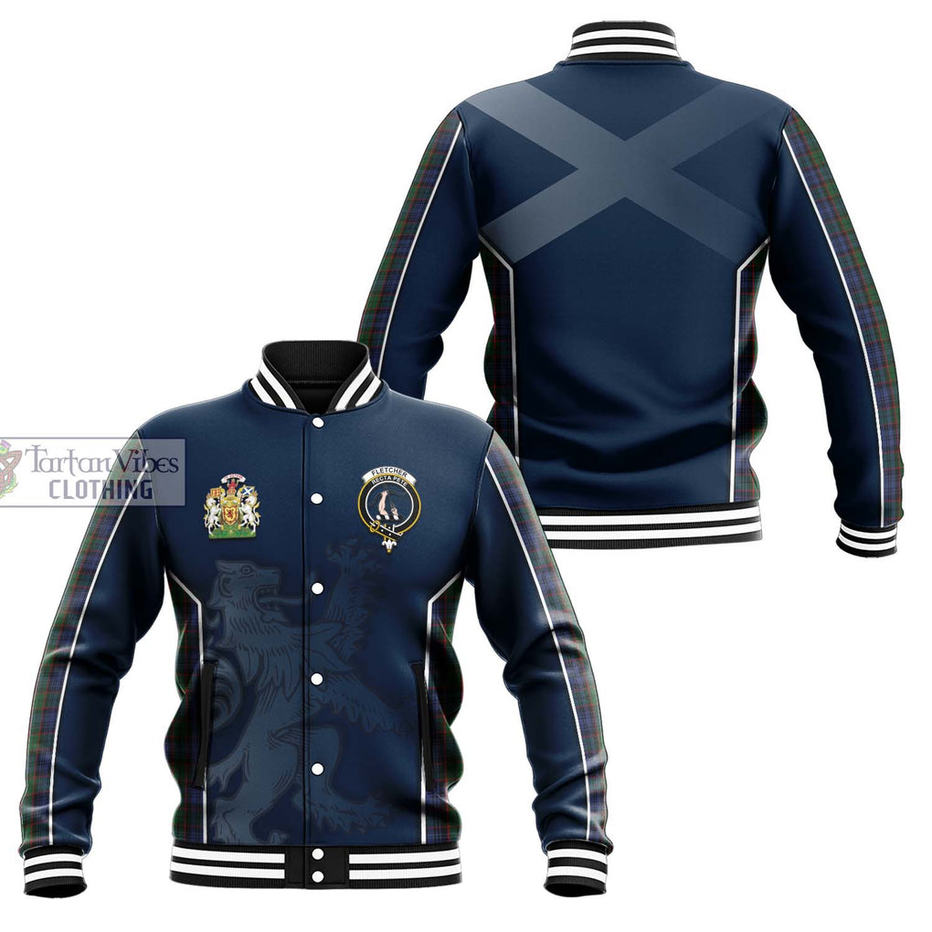 Fletcher Tartan Baseball Jacket with Family Crest and Lion Rampant Vibes Sport Style Unisex - Tartan Vibes Clothing