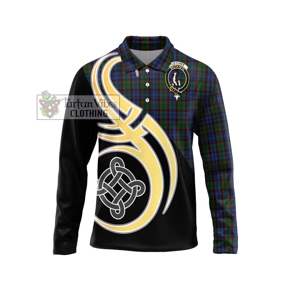 Fletcher Tartan Long Sleeve Polo Shirt with Family Crest and Celtic Symbol Style Unisex - Tartan Vibes Clothing