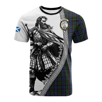 Fletcher Tartan Clan Crest Cotton T-shirt with Highlander Warrior Celtic Style