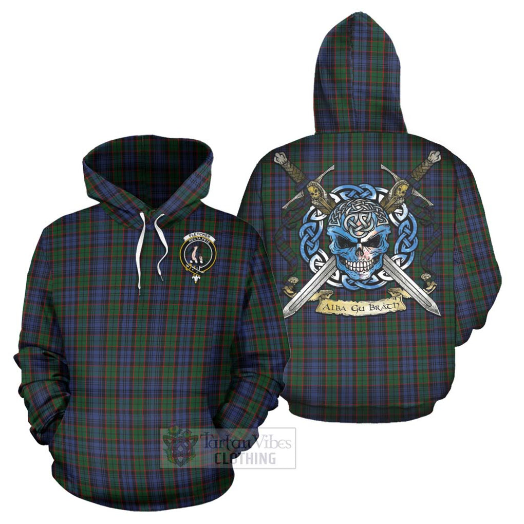Fletcher Tartan Hoodie with Family Crest Celtic Skull Style Zip Hoodie - Tartan Vibes Clothing