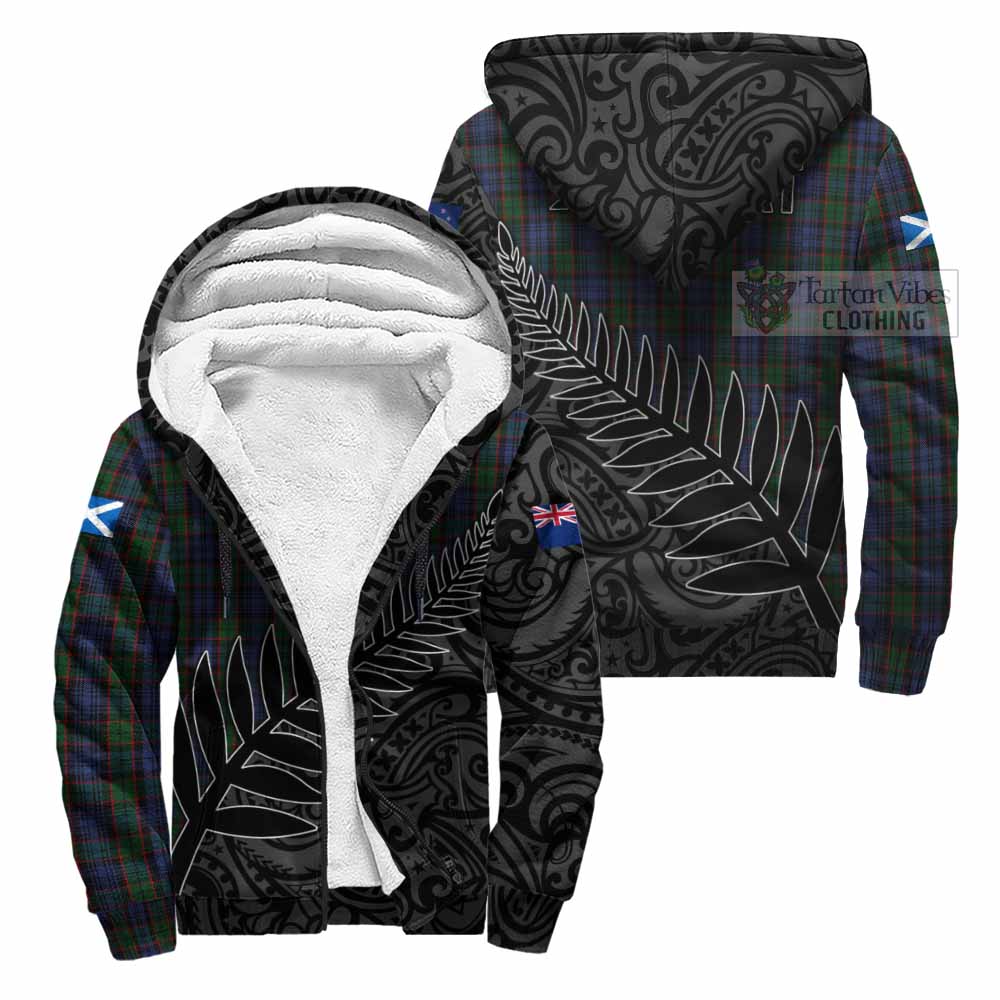 Tartan Vibes Clothing Fletcher Crest Tartan Sherpa Hoodie with New Zealand Silver Fern Half Style