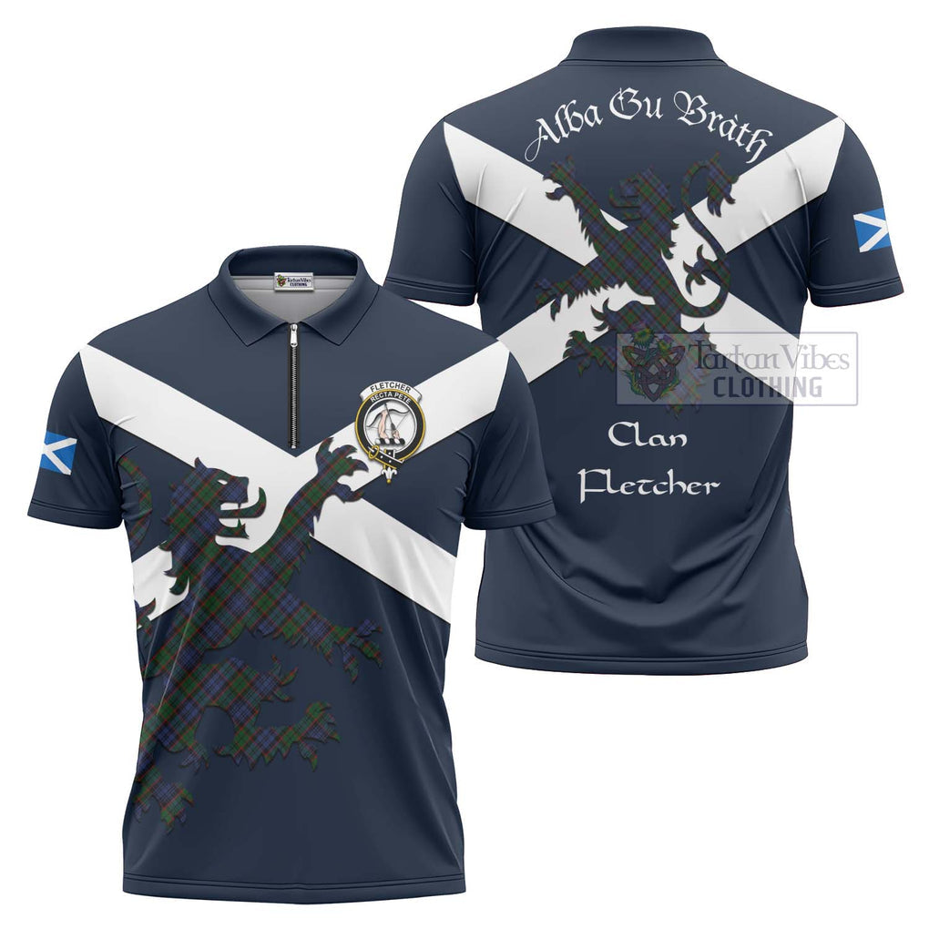 Tartan Vibes Clothing Fletcher Tartan Lion Rampant Zipper Polo Shirt – Proudly Display Your Heritage with Alba Gu Brath and Clan Name