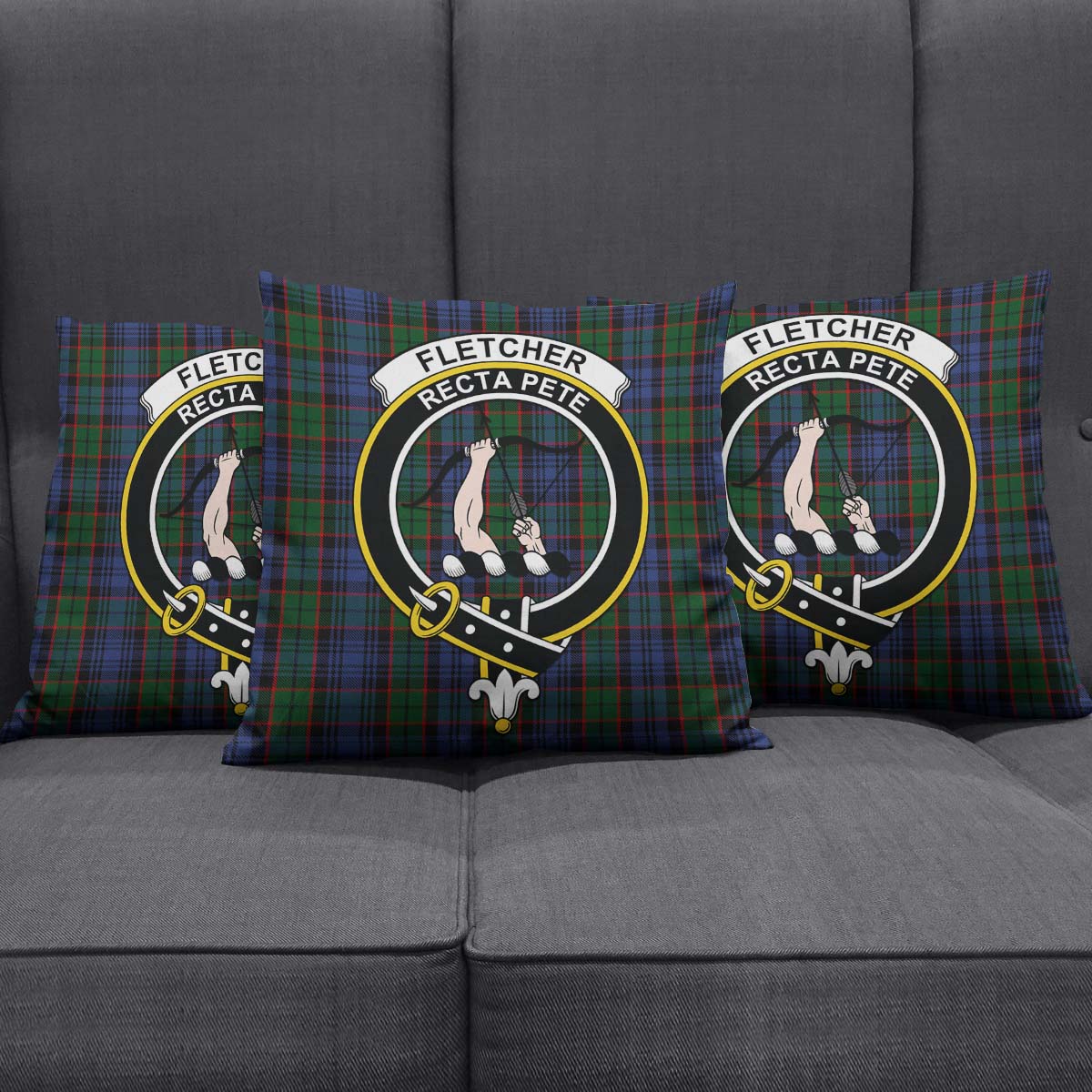 Fletcher Tartan Pillow Cover with Family Crest Square Pillow Cover - Tartanvibesclothing