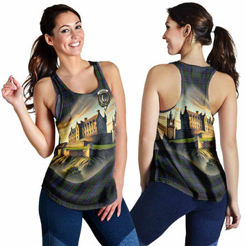 Fletcher Tartan Family Crest Women's Racerback Tanks with Scottish Ancient Castle Style