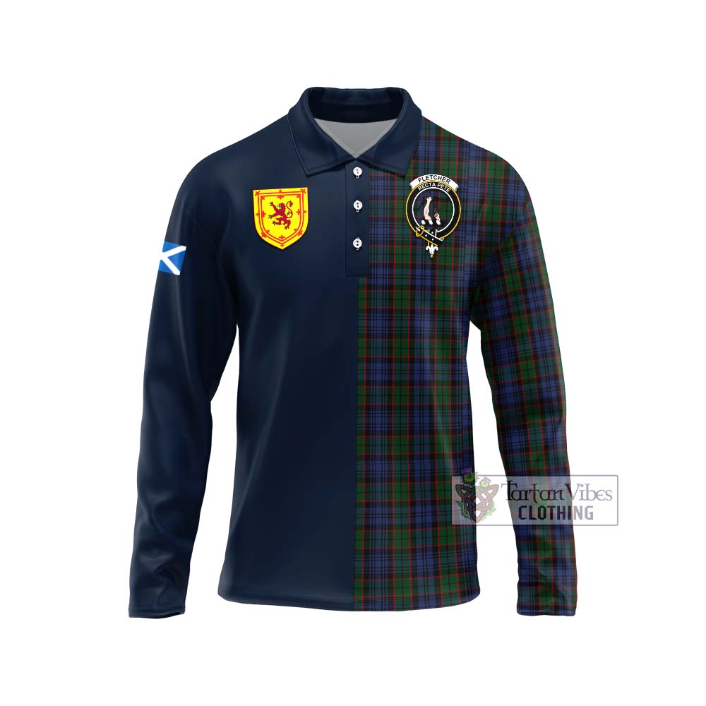 Tartan Vibes Clothing Fletcher Tartan Long Sleeve Polo Shirt with Scottish Lion Royal Arm Half Style