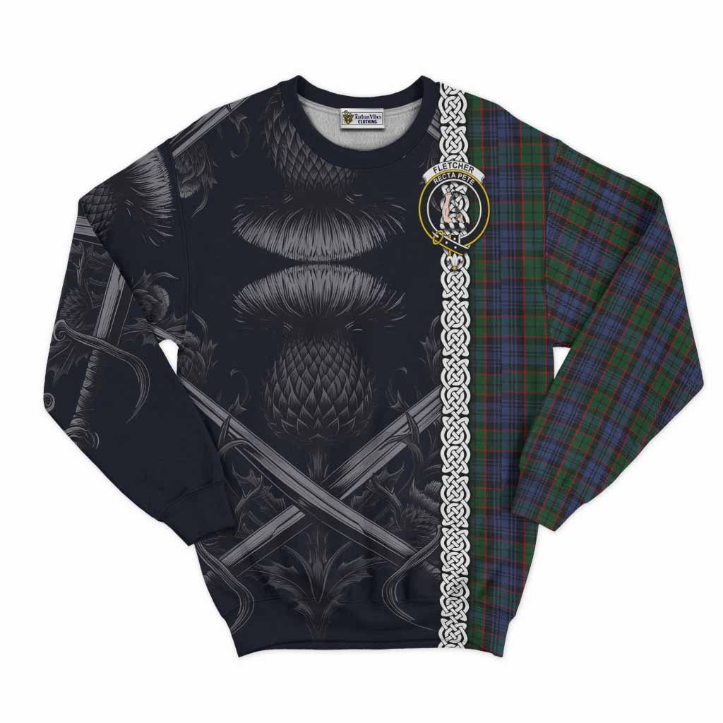 Tartan Vibes Clothing Fletcher Tartan Sweatshirt with Family Crest Cross Sword Thistle Celtic Vibes