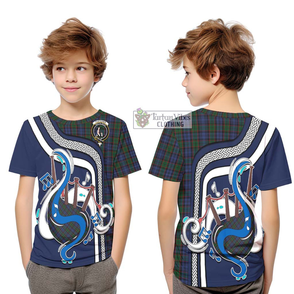 Tartan Vibes Clothing Fletcher Tartan Kid T-Shirt with Epic Bagpipe Style