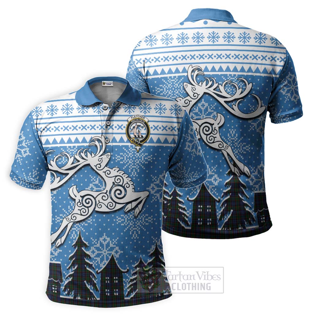 Fletcher Clan Christmas Polo Shirt Celtic Reindeer Style Kid - Tartan Vibes Clothing