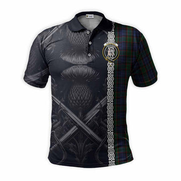 Fletcher Tartan Polo Shirt with Family Crest Cross Sword Thistle Celtic Vibes