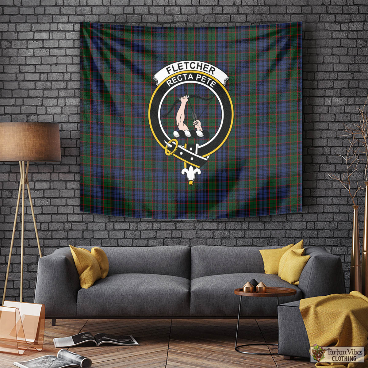 Tartan Vibes Clothing Fletcher Tartan Tapestry Wall Hanging and Home Decor for Room with Family Crest