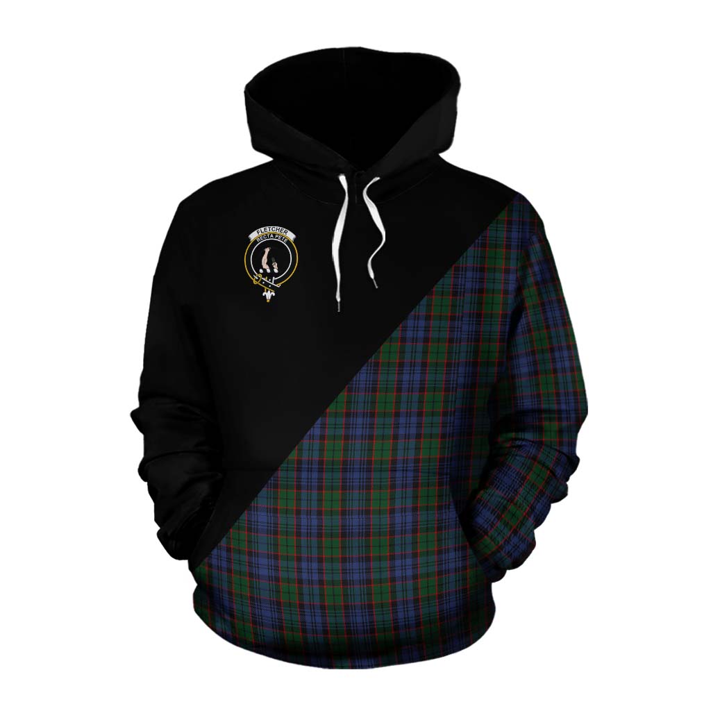 Tartan Vibes Clothing Fletcher Tartan Cotton Hoodie with Family Crest and Military Logo Style