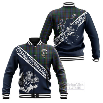 Fletcher Tartan Baseball Jacket Featuring Thistle and Scotland Map