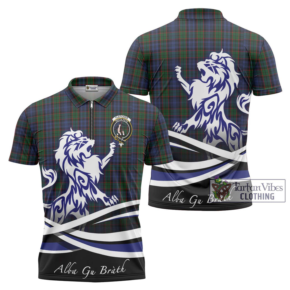 Fletcher Tartan Zipper Polo Shirt with Alba Gu Brath Regal Lion Emblem Unisex - Tartanvibesclothing Shop