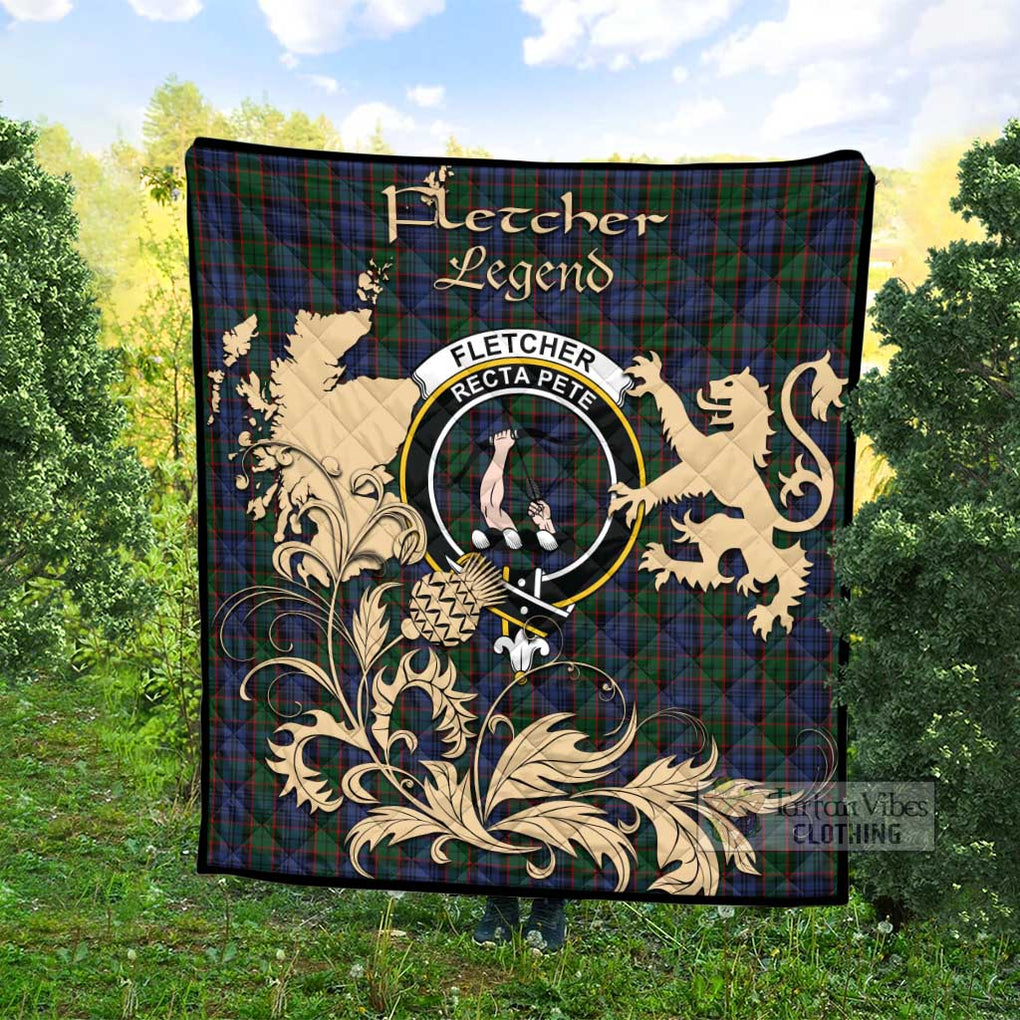 Tartan Vibes Clothing Fletcher Tartan Quilt with Family Crest and Scottish Symbol Style