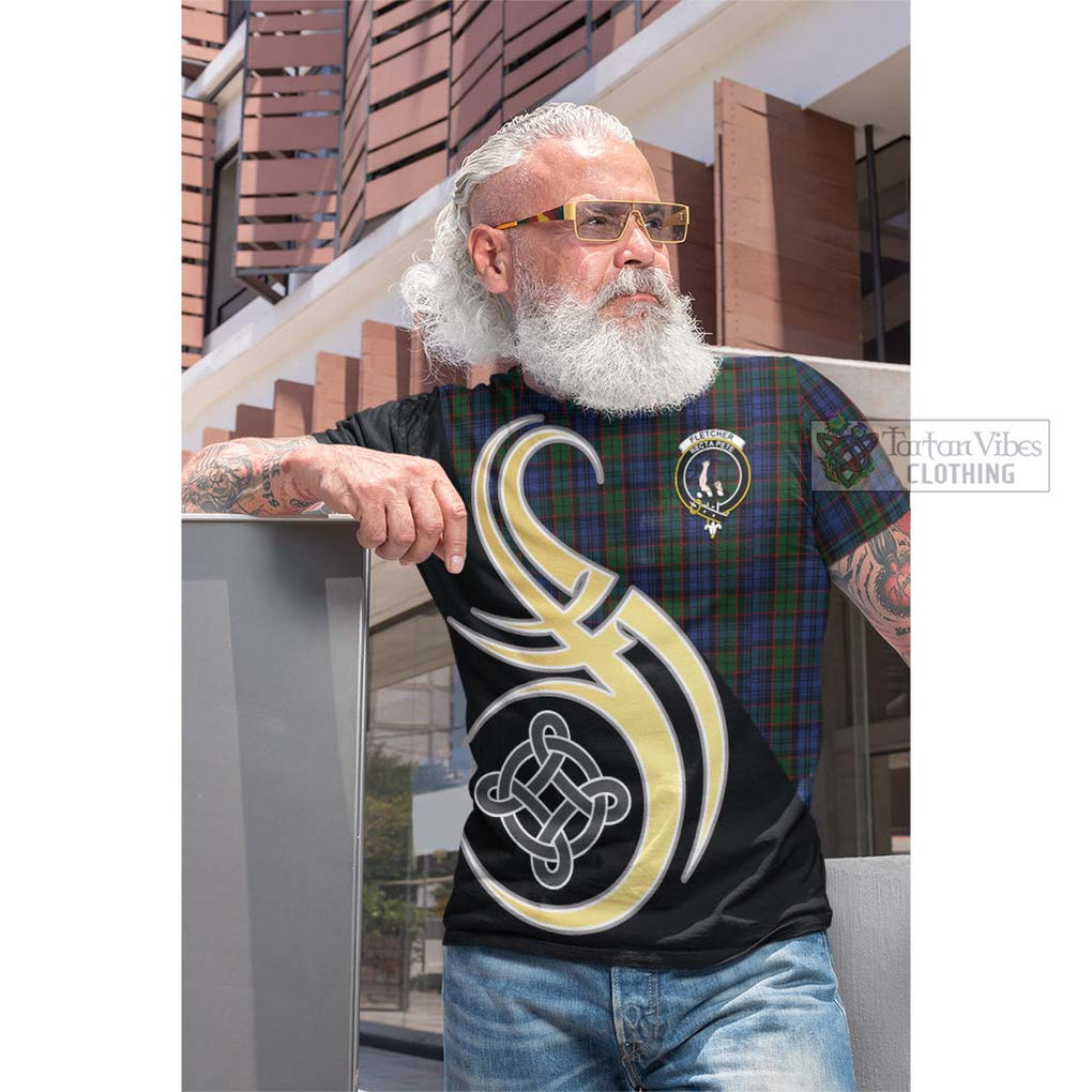 Tartan Vibes Clothing Fletcher Tartan Cotton T-shirt with Family Crest and Celtic Symbol Style