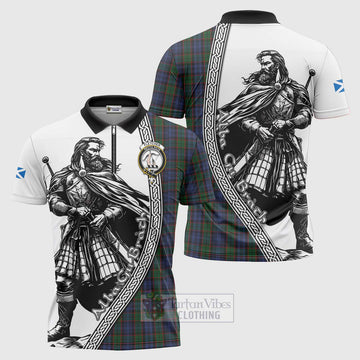 Fletcher Tartan Clan Crest Zipper Polo Shirt with Highlander Warrior Celtic Style