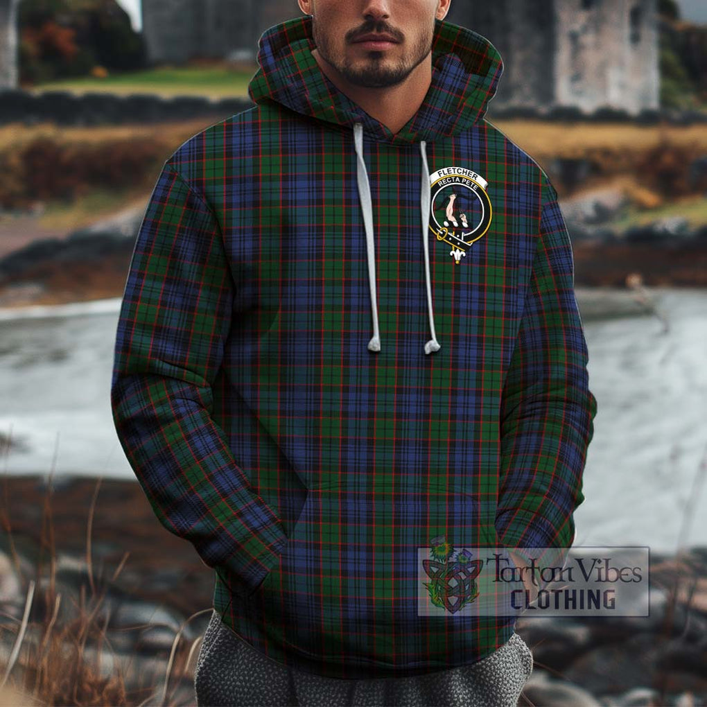 Fletcher Tartan Cotton Hoodie with Family Crest Pullover Hoodie XS - Tartan Vibes Clothing