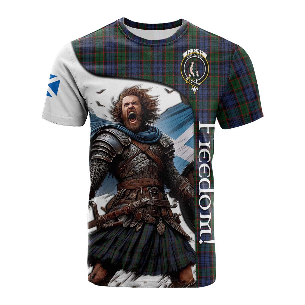 Tartan Vibes Clothing Fletcher Crest Tartan Cotton T-shirt Inspired by the Freedom of Scottish Warrior