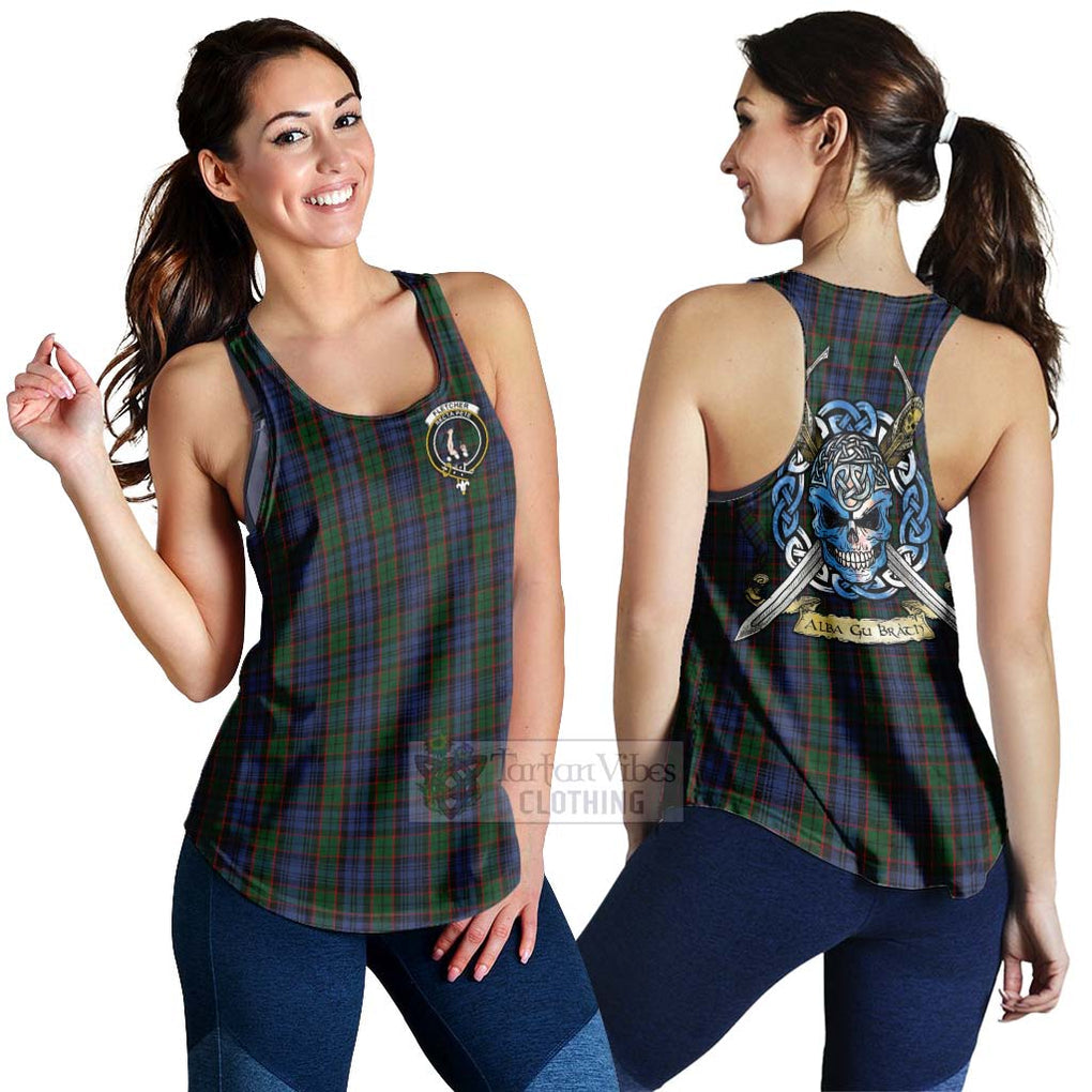 Tartan Vibes Clothing Fletcher Tartan Women's Racerback Tanks with Family Crest Celtic Skull Style