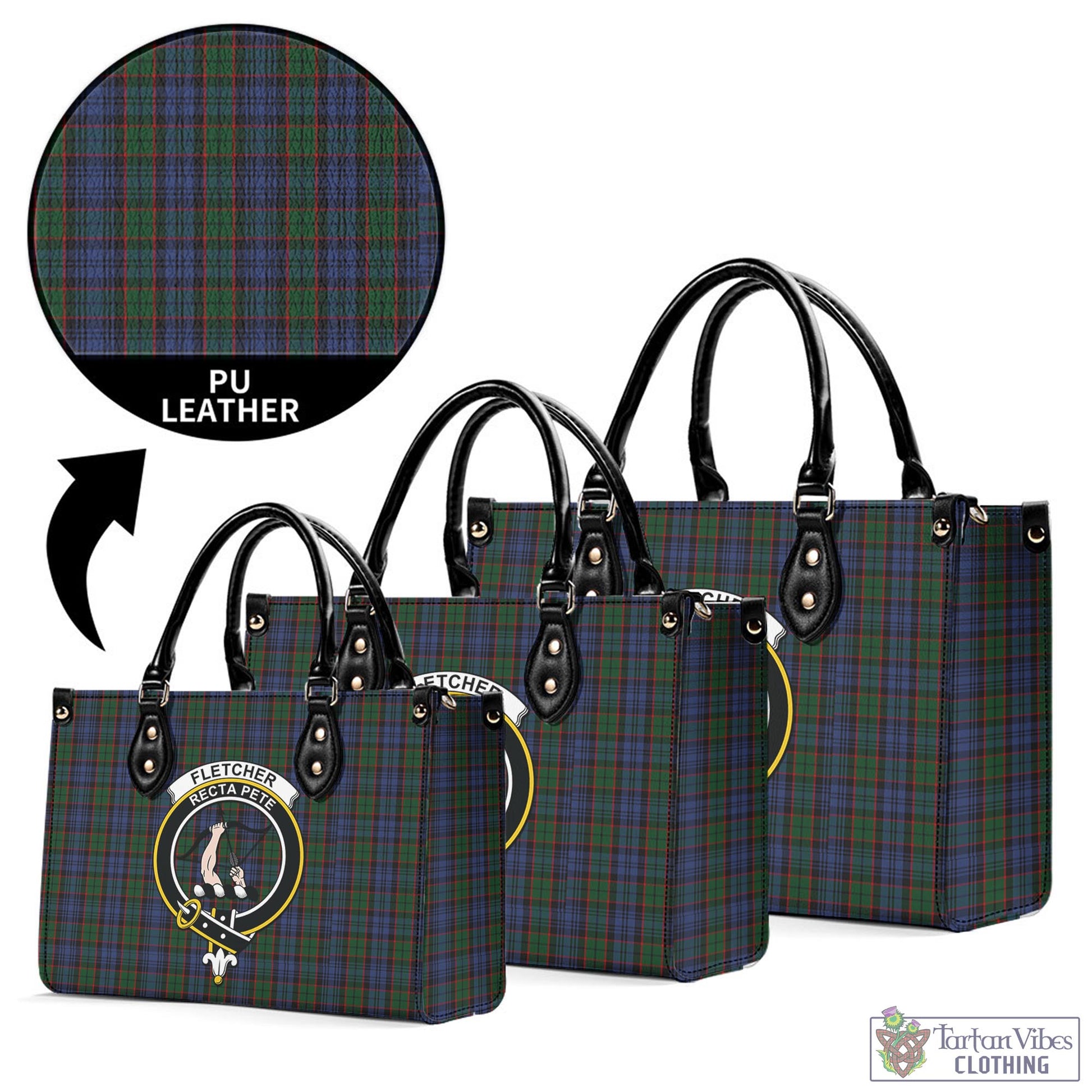 Tartan Vibes Clothing Fletcher Tartan Luxury Leather Handbags with Family Crest