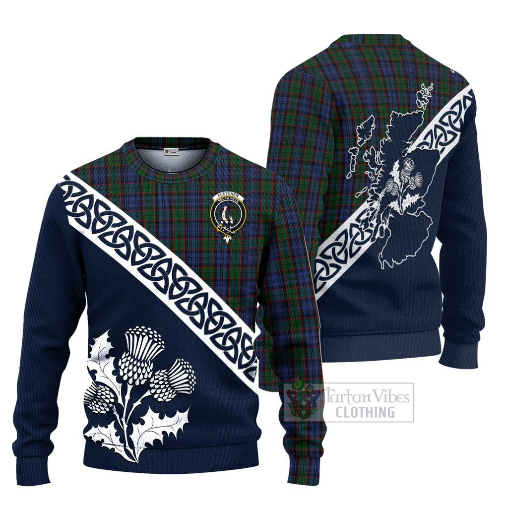 Tartan Vibes Clothing Fletcher Tartan Knitted Sweater Featuring Thistle and Scotland Map