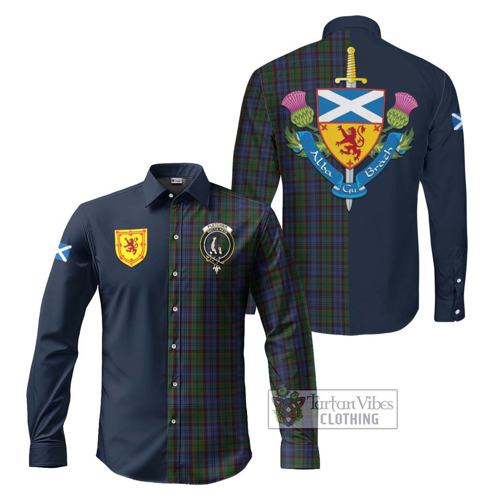 Tartan Vibes Clothing Fletcher Tartan Long Sleeve Button Shirt with Scottish Lion Royal Arm Half Style